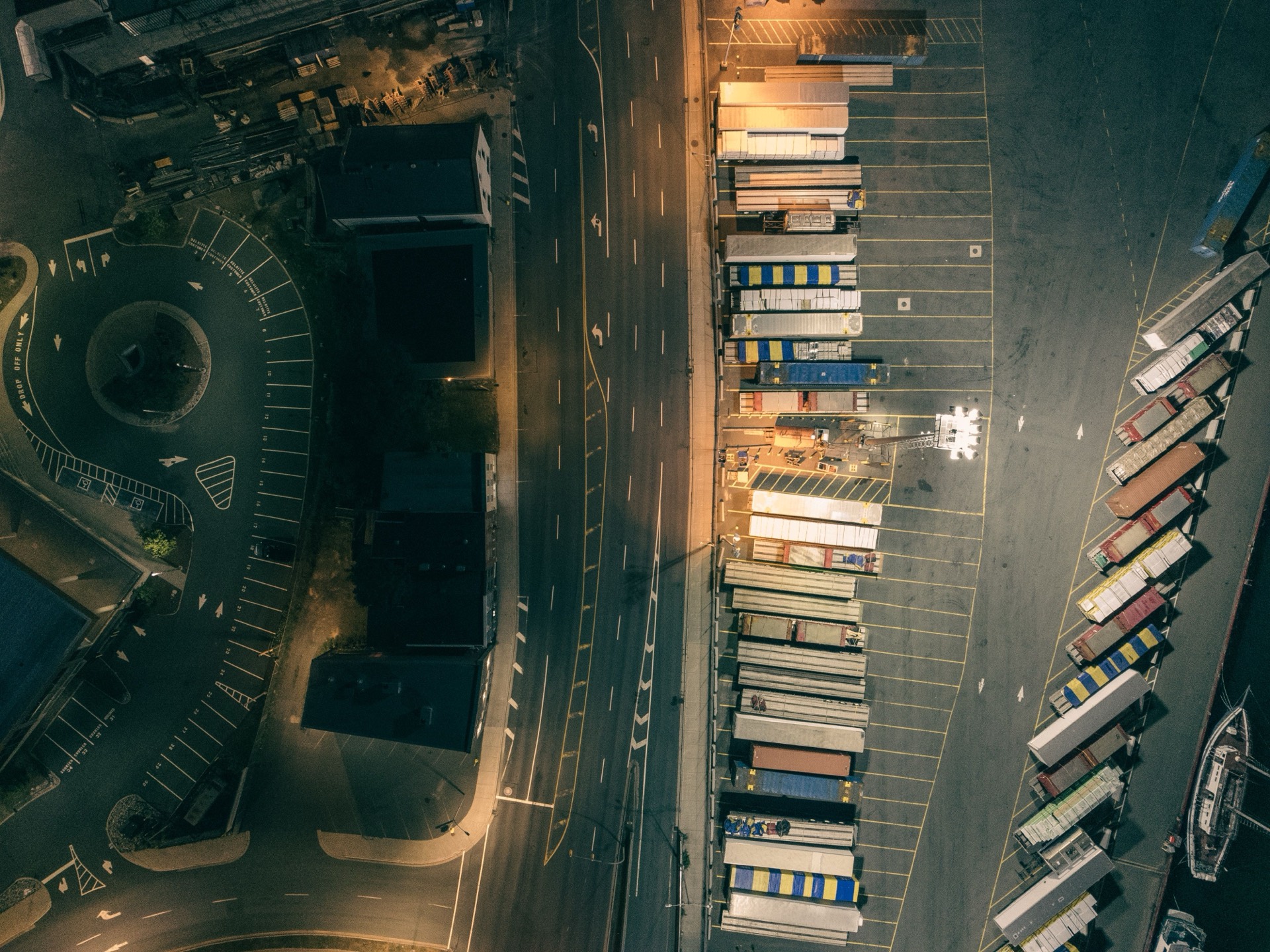 Parcel carrier yard at dusk